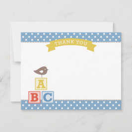 Tarjeta De Agradecimiento Bloques ABC de Azul Polvoriento Niño Bebé Pájaro
