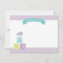 Tarjeta De Agradecimiento Bloques ABC de lavanda púrpura Niña bebé pájaro