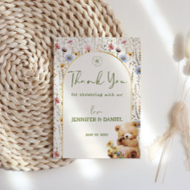 Tarjeta De Agradecimiento Blossom Pale Cream Playous Teddy Bear Baby Shower
