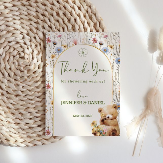 Tarjeta De Agradecimiento Blossom Pale Cream Playous Teddy Bear Baby Shower (Subido por el creador)