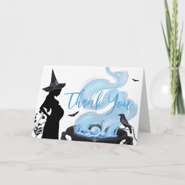 Tarjeta De Agradecimiento Blue A Baby prepara Baby Shower de Halloween (Anverso)