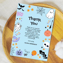Tarjeta De Agradecimiento Blue A Little Boo Cum Ghost Halloween Baby Shower