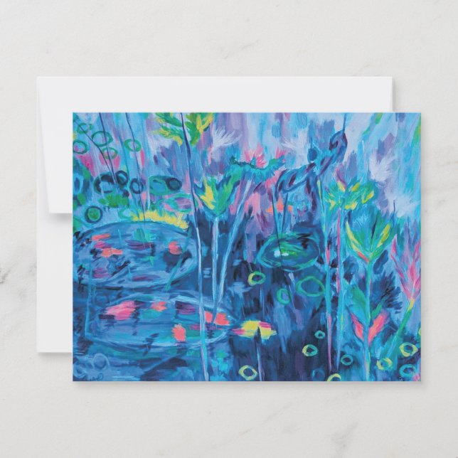 Tarjeta De Agradecimiento Blue Abstract Floral Painting Flat (Anverso)