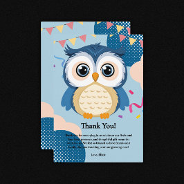 Tarjeta De Agradecimiento Blue Adorable Woodland Baby Owl Baby Shower