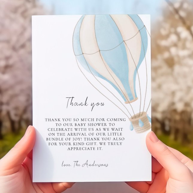 Tarjeta De Agradecimiento Blue Air Balloon Boy Baby Shower Gracias (Subido por el creador)