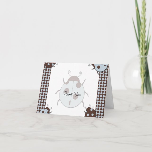 Tarjeta De Agradecimiento Blue and Brown Ladybug Gracias (Anverso)