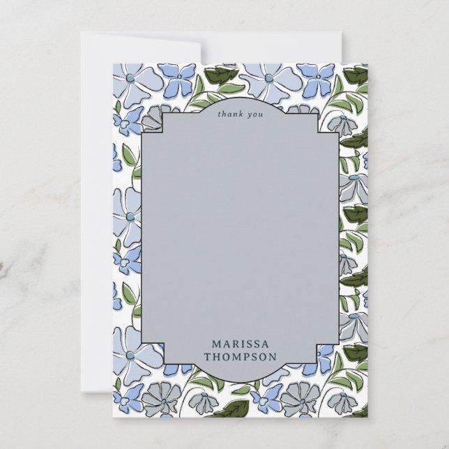 Tarjeta De Agradecimiento Blue and Green Floral Block Print Boy Cumpleaños (Anverso)