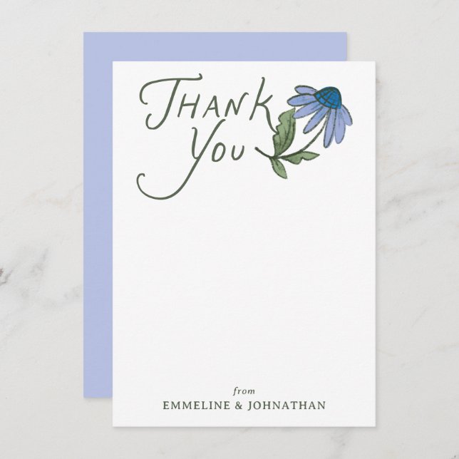 Tarjeta De Agradecimiento Blue and Green Wildflower Flat Thank You Notes (Anverso / Reverso)