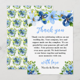 Tarjeta De Agradecimiento Blue and Navy Flowers with Foliage 