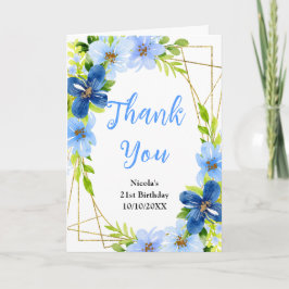 Tarjeta De Agradecimiento Blue and Navy Flowers with Foliage Birthday