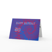 Blue and Red Tie Dye 50 Happy Birthday Card