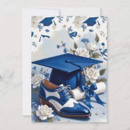 Tarjeta De Agradecimiento Blue and White Floral Graduation Thank You Note