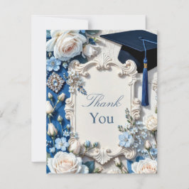 Tarjeta De Agradecimiento Blue and White Floral Graduation Thank You Note