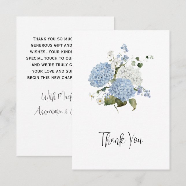 Tarjeta De Agradecimiento Blue and White Hydrangeas Floral Wedding Thank You (Anverso / Reverso)
