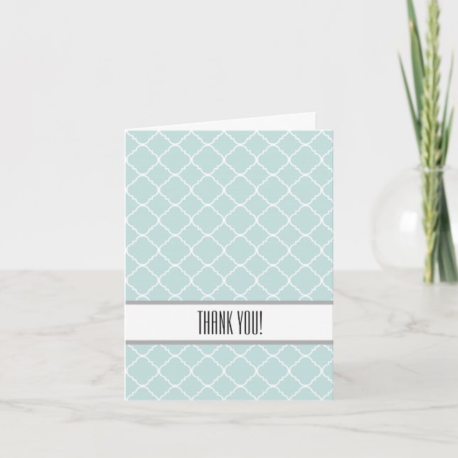 Tarjeta De Agradecimiento Blue and White Quatrefoil Gracias (Anverso)