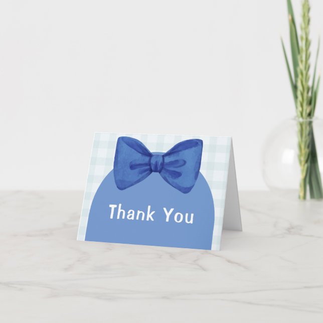 Tarjeta De Agradecimiento Blue Arch Gingham Plaid Bow Boy Baby Shower (Anverso)
