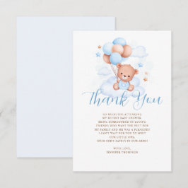 Tarjeta De Agradecimiento Blue Balloons Teddy Bear Baby Shower