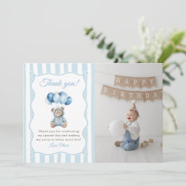 Tarjeta De Agradecimiento Blue Balloons Teddy Bear Birthday Thank You Card