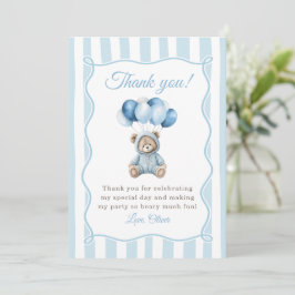 Tarjeta De Agradecimiento Blue Balloons Teddy Bear Birthday Thank You Card