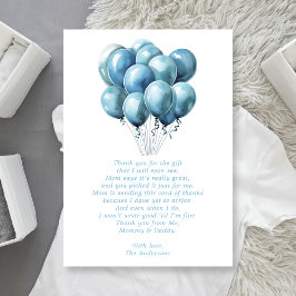 Tarjeta De Agradecimiento Blue Balloons Watercolor Boy Baby Shower Gracias