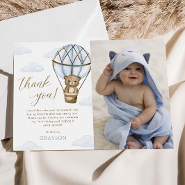 Tarjeta De Agradecimiento Blue Bear Hot Air Balloon Boys 1er cumpleaños Foto