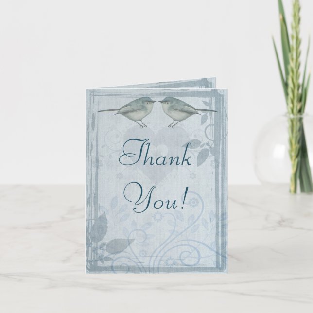 Tarjeta De Agradecimiento Blue Bird Boda Gracias (Anverso)