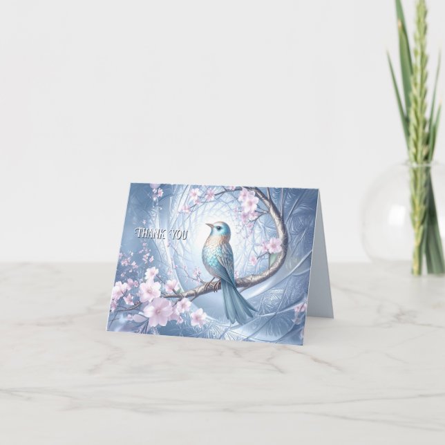 Tarjeta De Agradecimiento Blue Bird Floral Thank You Card (Anverso)