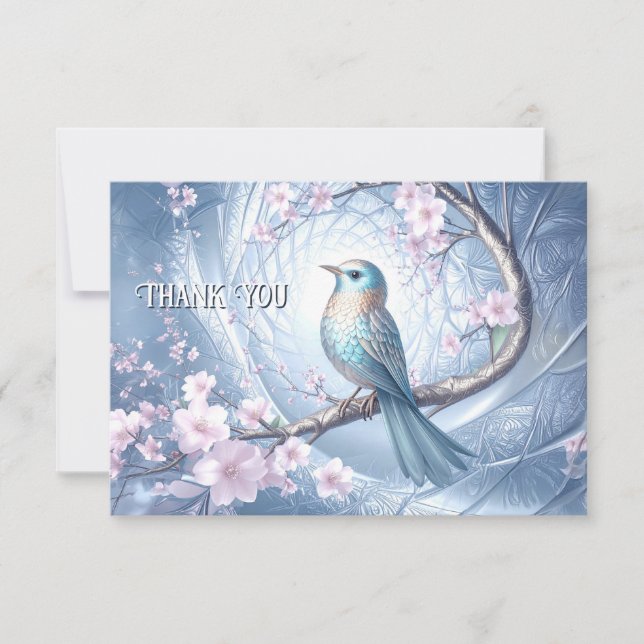Tarjeta De Agradecimiento Blue Bird Floral Thank You Card (Anverso)
