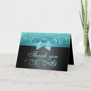 Tarjeta de agradecimiento Blue/Black Bow & Swirl
