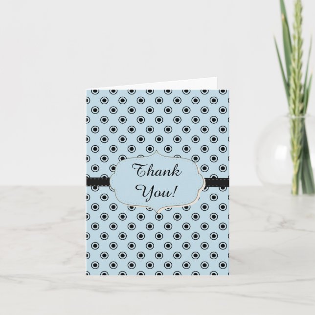 Tarjeta De Agradecimiento Blue Black Dots Gracias (Anverso)