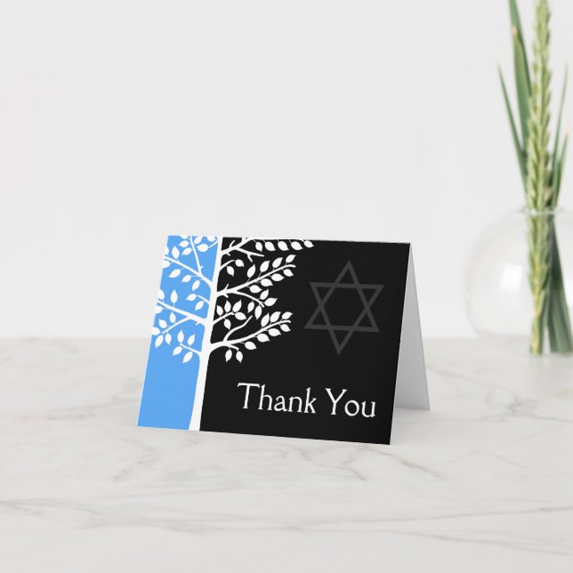 Tarjeta De Agradecimiento Blue Black Tree of Life Bar Mitzvah Gracias (Anverso)