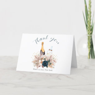 Tarjeta De Agradecimiento Blue Boho Poppin Champagne Botellas Baby Shower