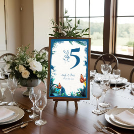 Tarjeta De Agradecimiento Blue Botanical Butterfly Wedding Table Number