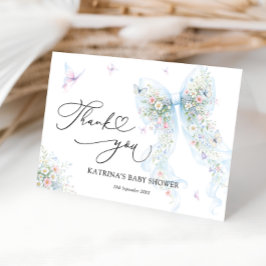Tarjeta De Agradecimiento Blue Bow Butterfly Baby Shower Thank You Card