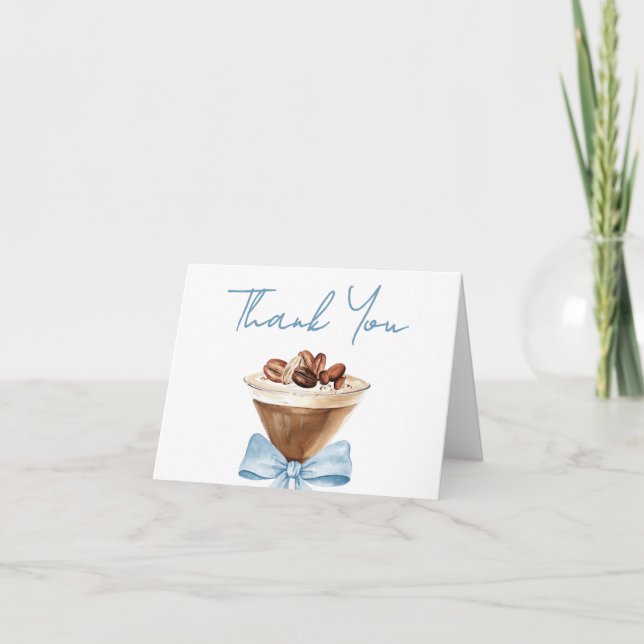 Tarjeta De Agradecimiento Blue Bow Espresso Martini Baby Shower (Anverso)