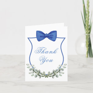 Tarjeta De Agradecimiento Blue Bow Eucalyptus Escudo Boy Baby Shower