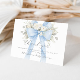 Tarjeta De Agradecimiento Blue Bow Floral Baby Boy Shower