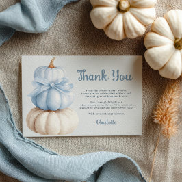 Tarjeta De Agradecimiento Blue Bow Little Pumpkin Boy Baby Shower