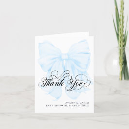 Tarjeta De Agradecimiento Blue Bow Modern Elegant boy Baby Shower