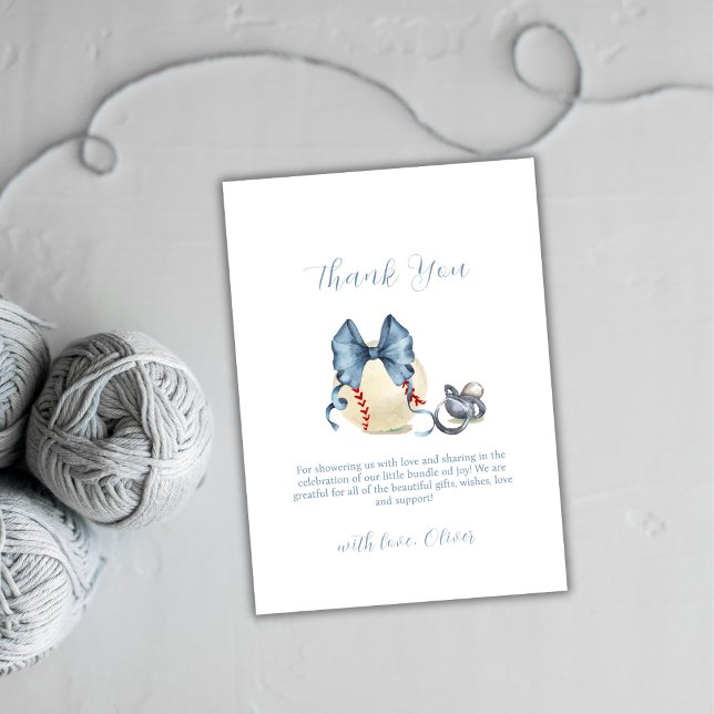 Tarjeta De Agradecimiento Blue Bow Pacifier Baseball Sport Boy Baby Shower  (Blue Bow Pacifier Baseball Sport Boy Baby Shower Thank You Card)