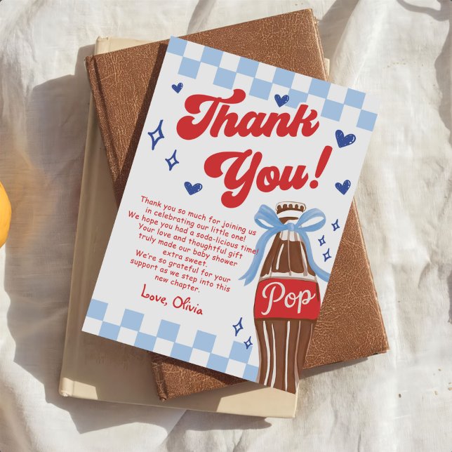 Tarjeta De Agradecimiento Blue Bow She's Ready to Pop Baby Shower (Subido por el creador)