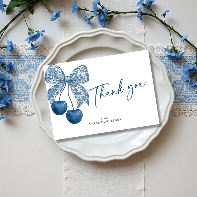 Tarjeta De Agradecimiento Blue Bow Something Blue Theme Bridal Shower (Subido por el creador)