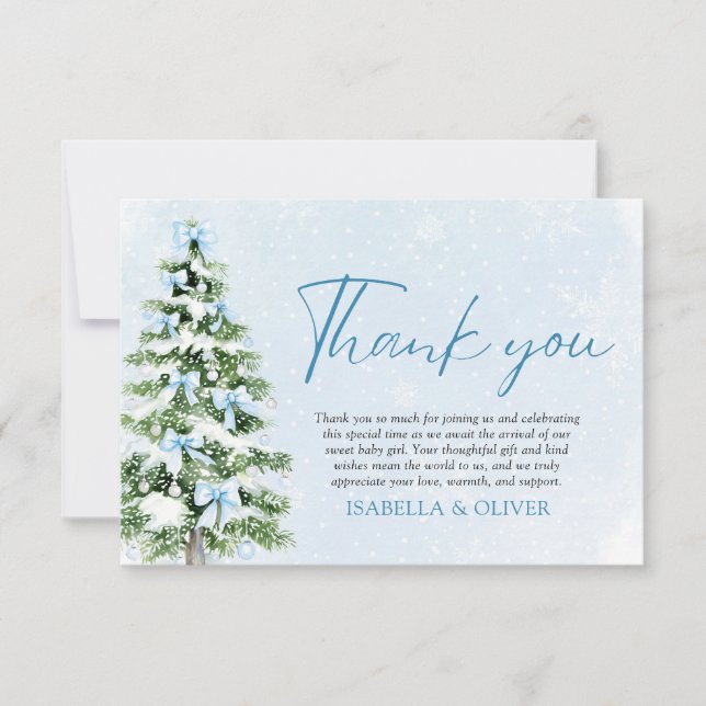 Tarjeta De Agradecimiento Blue Bows Christmas Tree Winter Thank you card (Anverso)