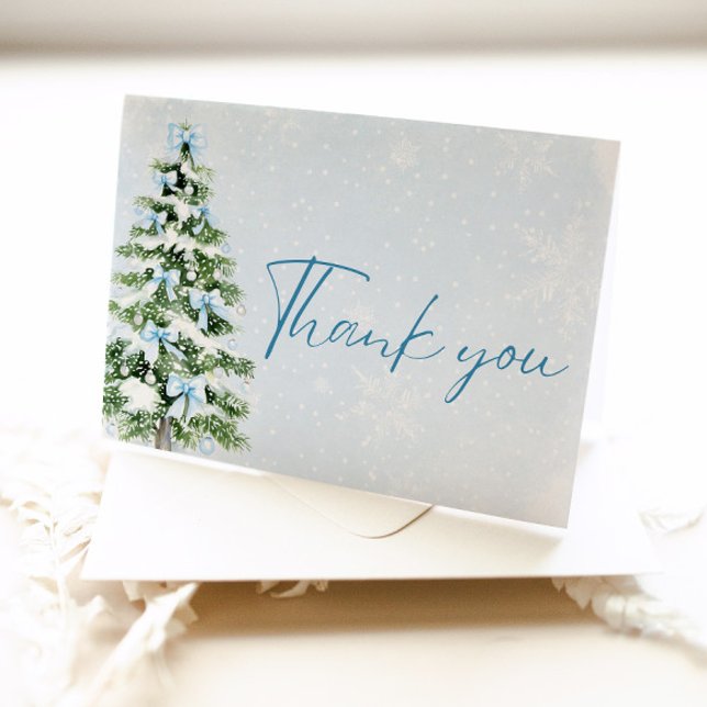 Tarjeta De Agradecimiento Blue Bows Christmas Tree Winter Thank you card (Blue Bows Christmas Tree Winter Thank you card)