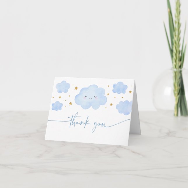 Tarjeta De Agradecimiento Blue Boy Cloud Stars Baby Sprinkle (Anverso)