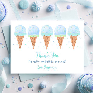 Tarjeta De Agradecimiento Blue Boy Ice Cream Sprinkles Cumpleaños