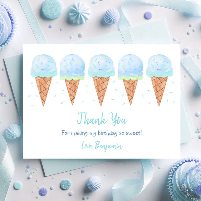 Tarjeta De Agradecimiento Blue Boy Ice Cream Sprinkles Cumpleaños (Subido por el creador)
