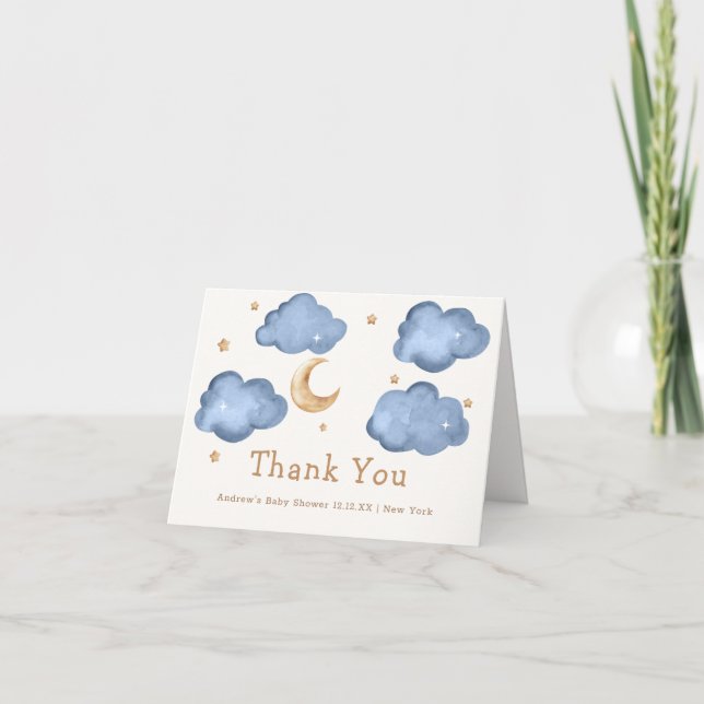 Tarjeta De Agradecimiento Blue Boy Moon Stars Twinkle Twinkle Baby Shower (Anverso)