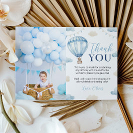 Tarjeta De Agradecimiento Blue Brown Bear Boy Birday Photo de Gracias Tarjet