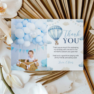 Tarjeta De Agradecimiento Blue Brown Bear Boy Birday Photo de Gracias Tarjet